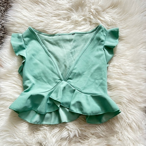 Mint Green Ruffle Crop Top - Picture 1 of 1